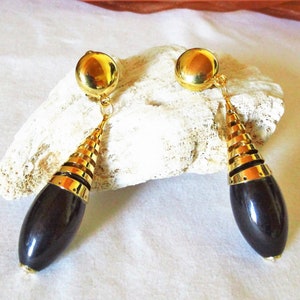 opulent chunky earrings black drops, earrings from the 80s, earrings, gift women, stage, show, dance, black pearls image 2