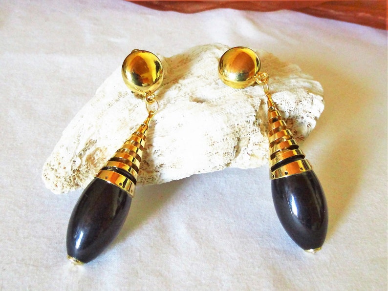 opulent chunky earrings black drops, earrings from the 80s, earrings, gift women, stage, show, dance, black pearls image 2