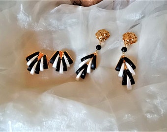 Ohrclip schwarz/weiß Strahlen aus den 80er Jahren,dekorative Vintage Ohrringe,Ohrschmuck,Geschenk Frauen,klassisch elegant, extravagant