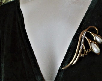 Spilla color oro opaco con perle e strass, spilla di perle vintage, spilla, spilla, regalo donna, spilla matrimonio anni '70