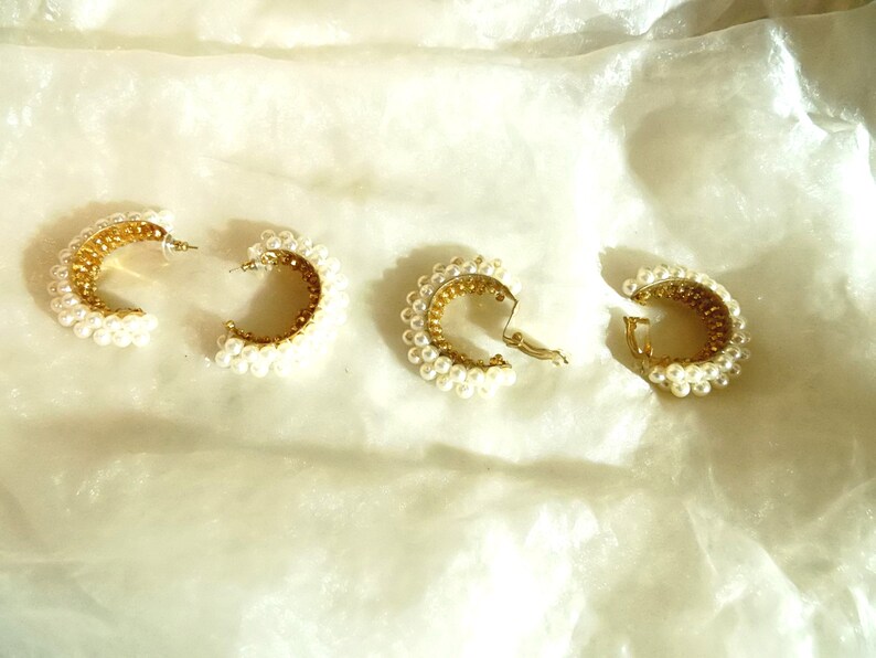 superschöne opulente Vintage Ohrringe Perlen Halbcreolen als Ohrclip,stecker der 80er Jahre, Geschenk für Frauen, Hochzeit Bild 7