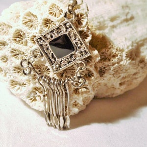 Silver-colored earrings black square or rounded square from the 80s as a gift for women image 4
