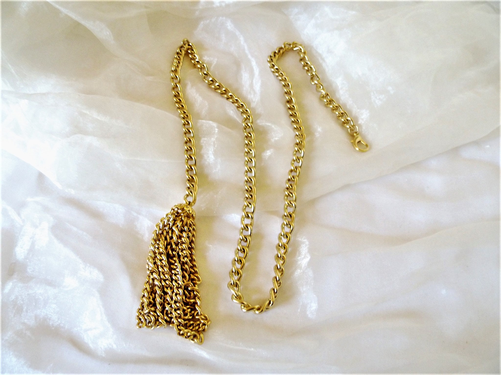 Vintage 1970’s Gold Chain belt with Purple metal ball tassel accents Christian Dior Gold Metal Tassel Belt – Screaming Mimis  main image 2