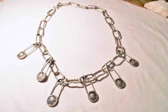 Vintage metal belt safety pins,chain belt with pen