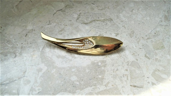 Brooch dolphin with crystals, brooch from the 70s… - image 1