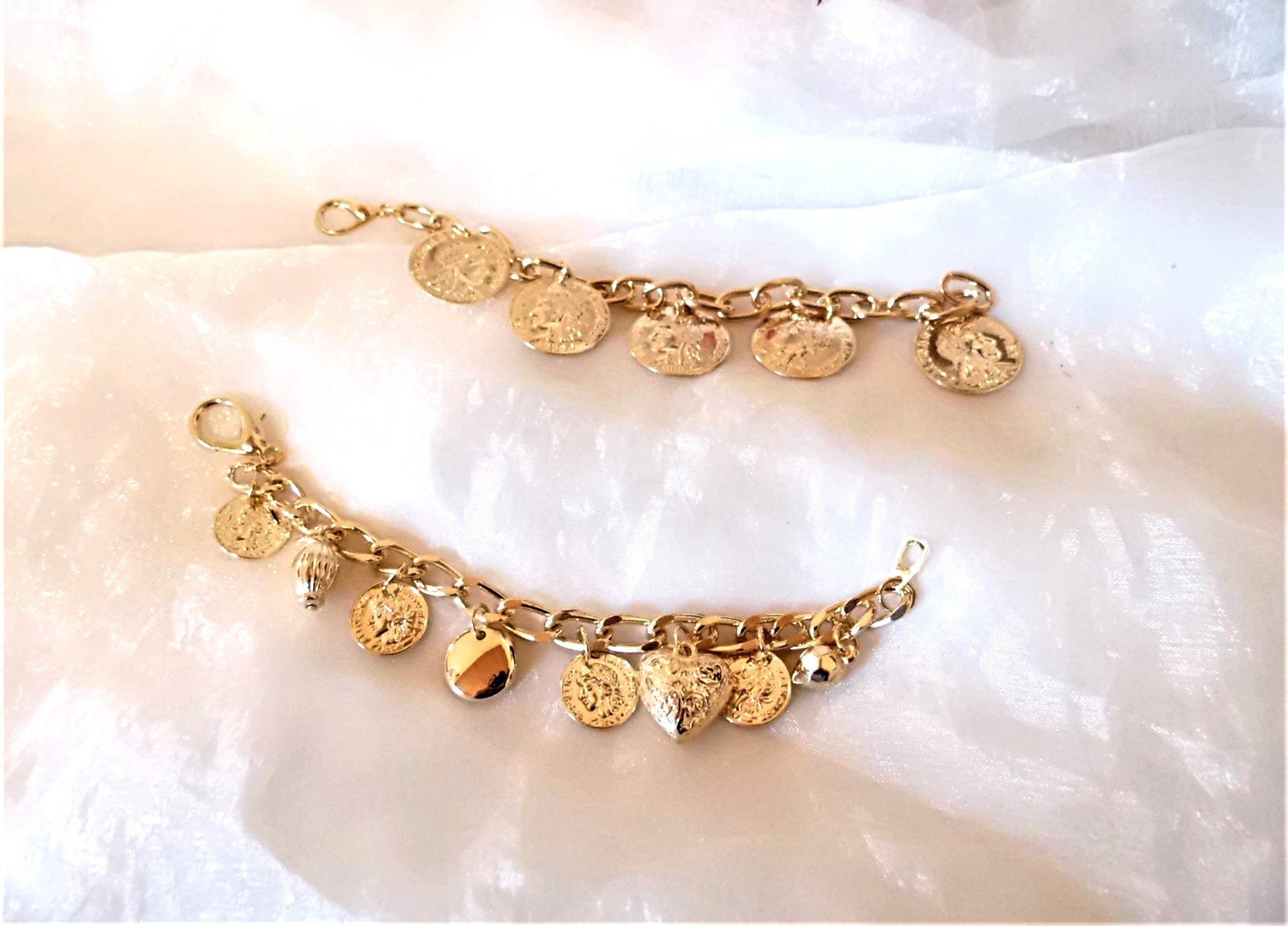 Bracciali Per Danza Del Ventre 2 Pezzi – Chiffon Con Monete E Perline – Accessorio Costume Ballerina - 2