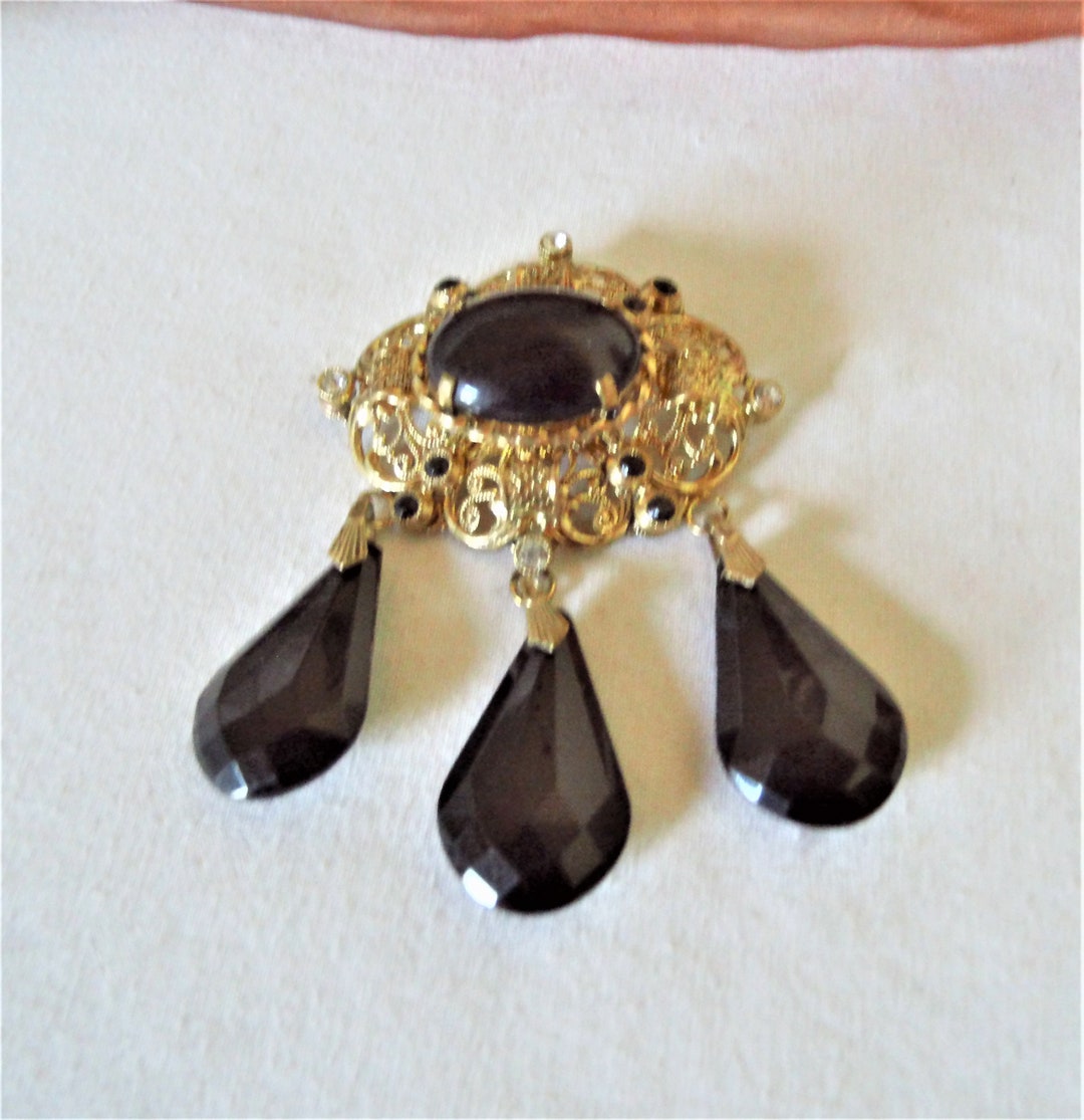 Broche Breloque Avec Perles Noires - Bijou Fantaisie Occasion