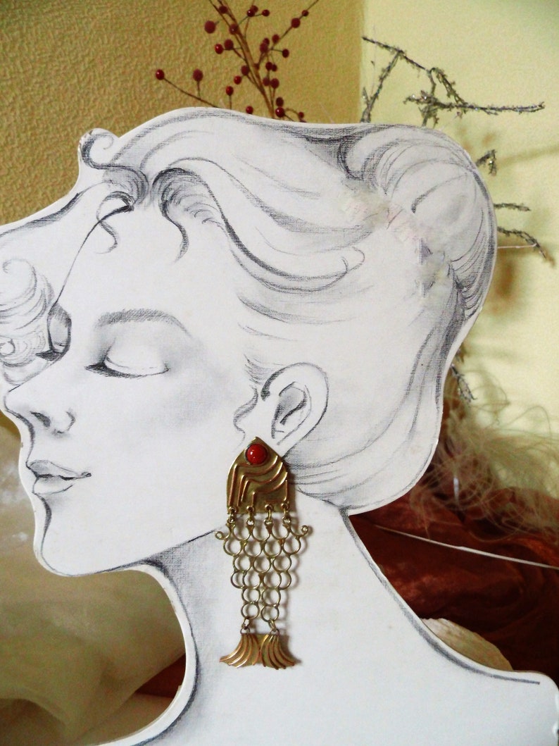 verrückte bewegliche Vintage Ohrclip Fische in gold-u. silberfarben,Modeschmuck der 70er,Geschenk Frauen Mädchen,Shabby große Retro Ohrringe Bild 2