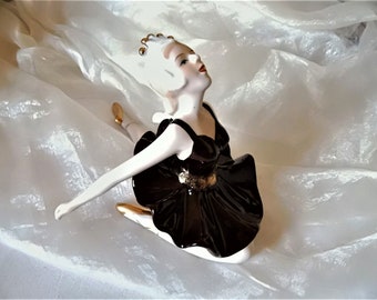 Porcelain dancer figurine, brown/white/gold, decorative item, 1970s style, unisex gift, display piece, ART 950923572