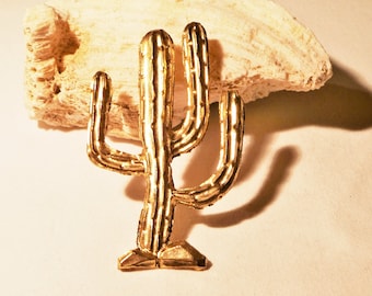 super large gold-colored cactus brooch for cactus lovers from the 70s for women