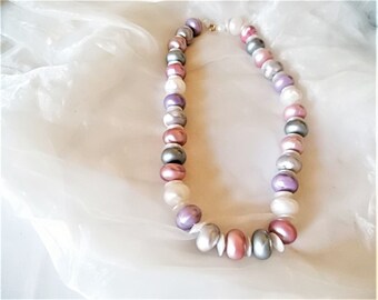 Necklace with colored large pearls, style of the 20s, Charleston necklace, tango necklace, pearl necklace of the 80s, gift women, ART 1174398347