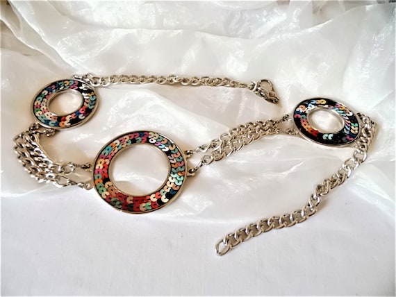 Metal Belt Silver-colored With Chunky Sequin Circles 70s  display picture 2