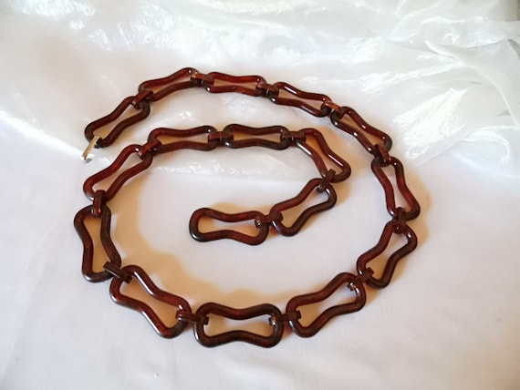 dark brown plastic belt vintage plastic link belt… - image 1