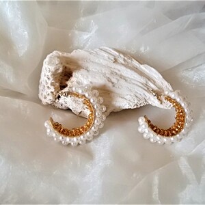 superschöne opulente Vintage Ohrringe Perlen Halbcreolen als Ohrclip,stecker der 80er Jahre, Geschenk für Frauen, Hochzeit Ohrstecker
