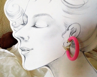 large matt neon colored hoop earrings in pink, yellow, green from the 70s, gift for women, ART 704546285
