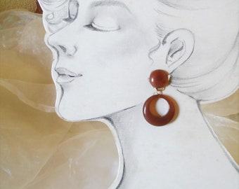dekorative braune Vintage Ohrclipcreolen aus Kunststoff der 70er Jahre als Geschenk für Frauen,edle Creolen
