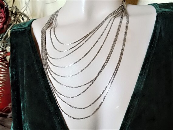Multi Row Silver Necklace Vintage Necklace About 50 Cm Long Etsy Canada