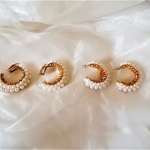 superschöne opulente Vintage Ohrringe Perlen Halbcreolen als Ohrclip,stecker der 80er Jahre, Geschenk für Frauen, Hochzeit Bild 1