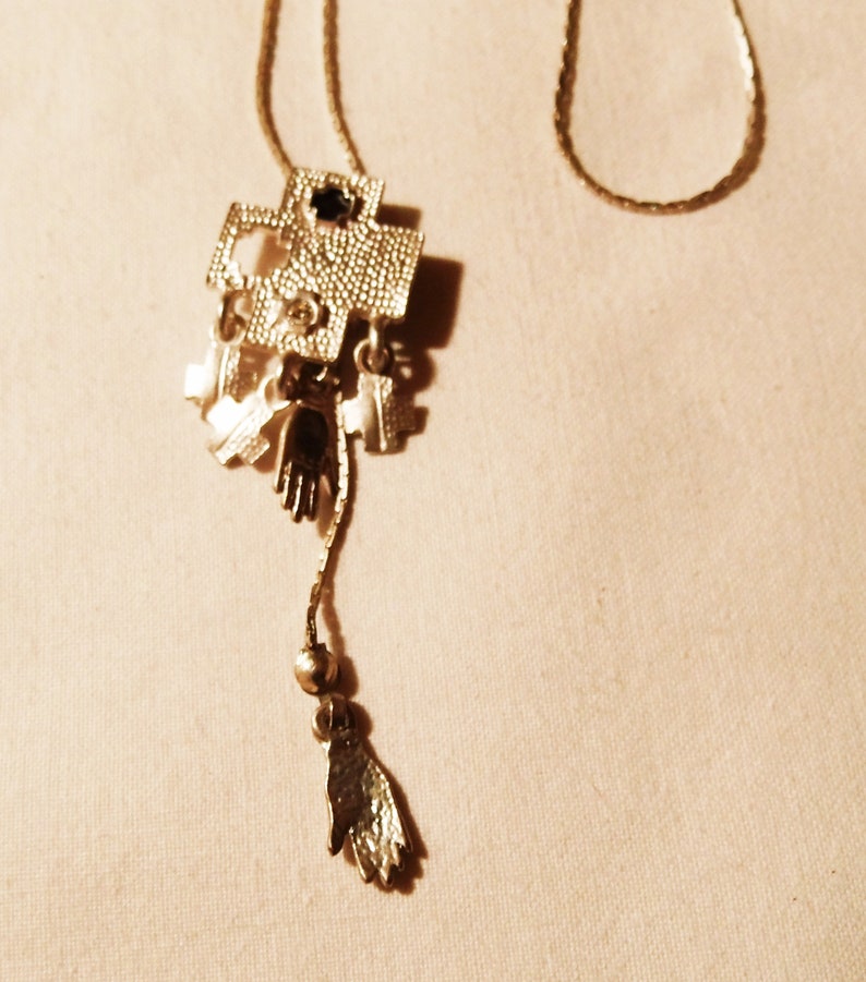 Necklace vintage western style,silver crosses /&t hand,length change by moving the pendant,Western fans,gift unisex,80s