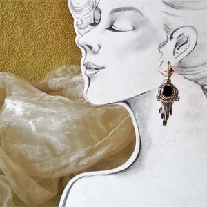 silberfarbene Ohrhänger schwarzes Viereck o. abgerundetes Viereck der 80er Jahre als Geschenk für Frauen Bild 2