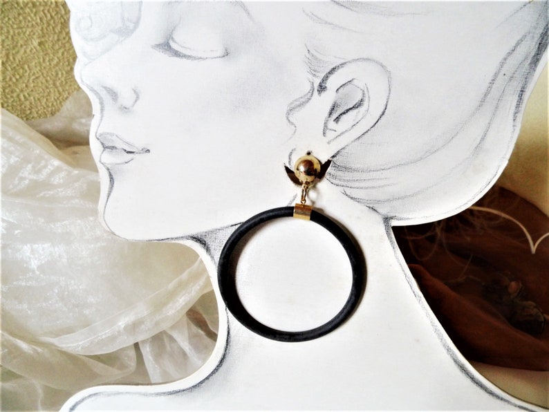 Ear clip Creole black/silver or black/gold, classic, gift for women, gigantic opulent earrings from the 80s, plastic earrings image 7