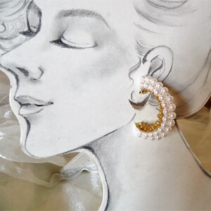 superschöne opulente Vintage Ohrringe Perlen Halbcreolen als Ohrclip,stecker der 80er Jahre, Geschenk für Frauen, Hochzeit Bild 3