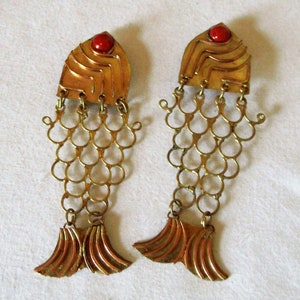 verrückte bewegliche Vintage Ohrclip Fische in gold-u. silberfarben,Modeschmuck der 70er,Geschenk Frauen Mädchen,Shabby große Retro Ohrringe Bild 7