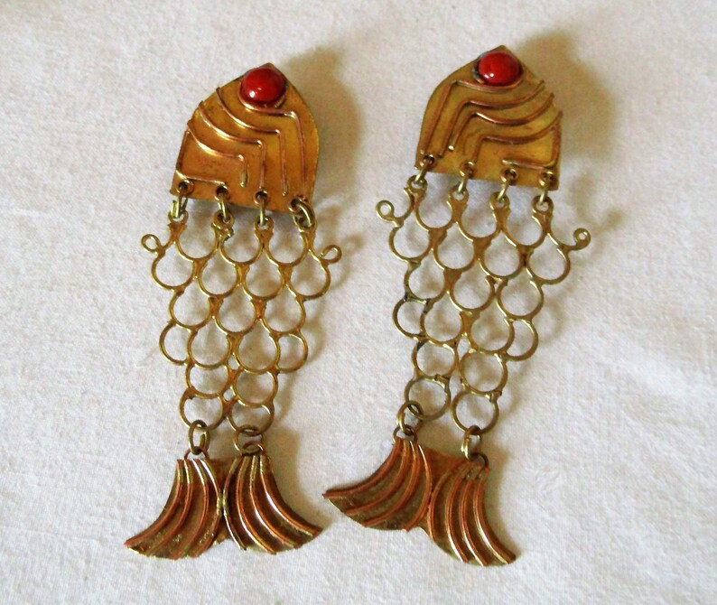 verrückte bewegliche Vintage Ohrclip Fische in gold-u. silberfarben,Modeschmuck der 70er,Geschenk Frauen Mädchen,Shabby große Retro Ohrringe Bild 7