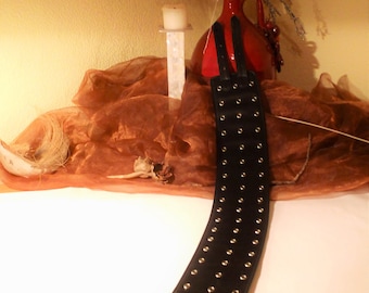 Black very wide belt with rivets and two belt buckles, belt from the 90s, unworn, exclusive gift for women,