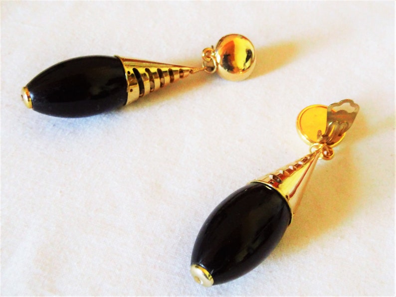 opulent chunky earrings black drops, earrings from the 80s, earrings, gift women, stage, show, dance, black pearls image 3