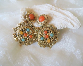 Oriental ear clip as a pendant with orange-red, brown-yellow or turquoise ear part Boho 80s