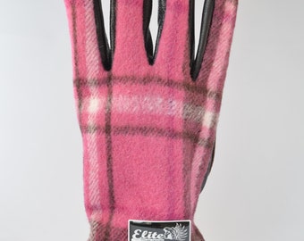 Pink Full Finger Gloves - Tweed and Recycled Sheepskin Leather - Padded and Warm - Perfect Women's Gift