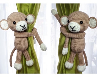 Monkey crocheted cuddly toy for hanging curtain holder tieback curtain holder children's room decoration cotton