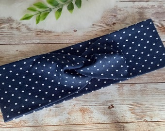 Headband dark blue with dots, hairband, knot headband, ladies, children, accessory, gift woman