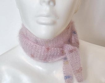 Schmaler Schal Damen leicht – Frühling Sommer Schal aus Mohair und Seide, kleiner handgestrickter Schal 90x7 cm, Krawattenschal Accessoire