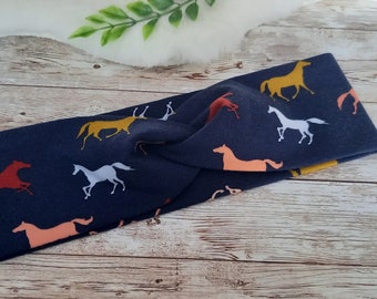 Headband "Horses", organic cotton jersey, hairband girls, baby, knot headband, children, accessory, gift