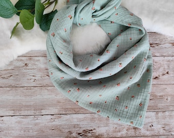 Muslin cloth "Cherries" baby / children, triangular scarf, neckerchief, muslin, cloth, burp cloth 45x45 or 50x50 double-layered, gift