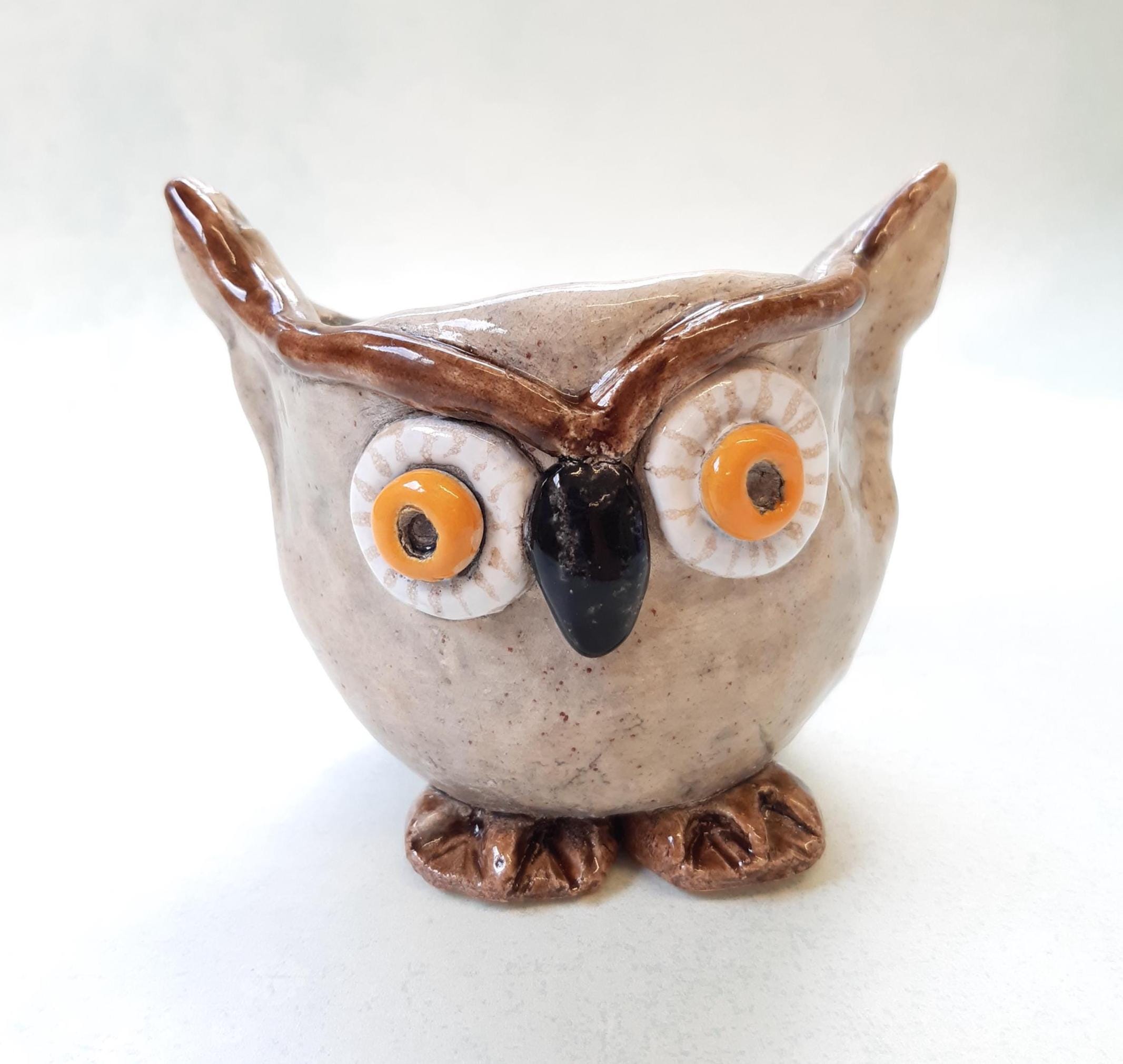 Owl pot, fun bird sculpture  ornament by Crazy Chicken Ceramics