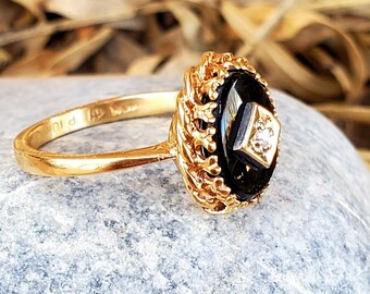 Onyx Ring With Diamond Etsy