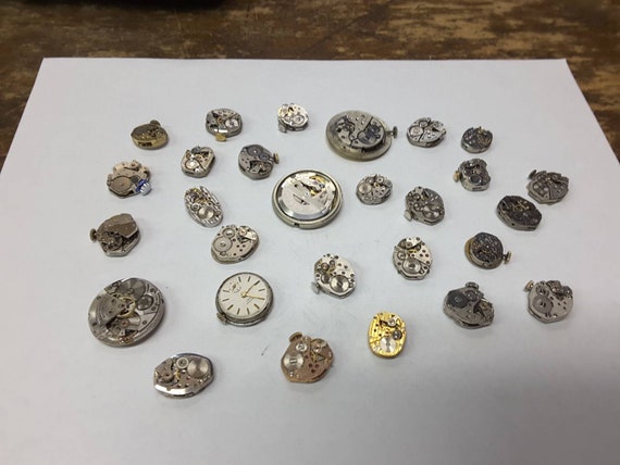 28 vintage windup watch movement, steampunk parts