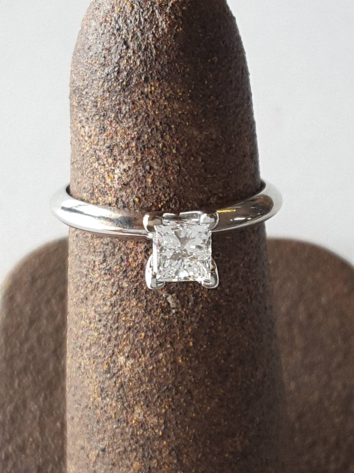 Princess .48 ct diamond engagement ring 14k white gold. SI-2 | Etsy