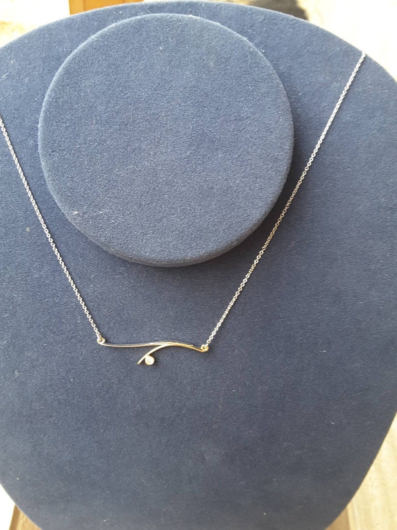 10 carat diamond 14k white gold chain bar necklace gift for Christmas birthday Diamond bar necklace 14k gold handmade design genuine