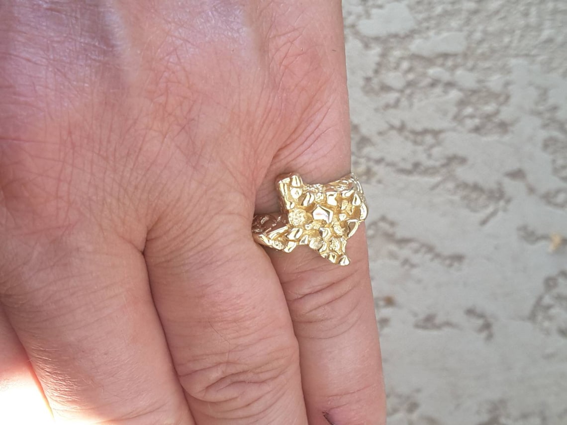 18k TEXAS nugget ring yellow gold nugget mans ring pinkie ring Etsy