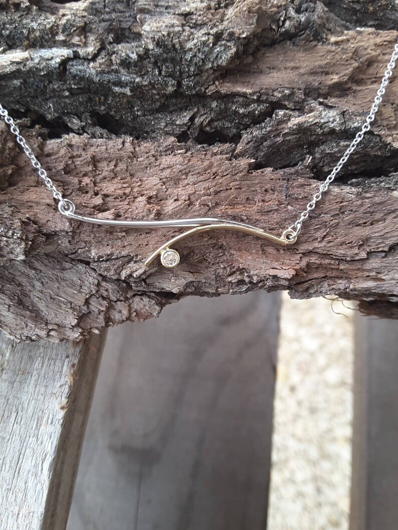 10 carat diamond 14k white gold chain bar necklace gift for Christmas birthday Diamond bar necklace 14k gold handmade design genuine