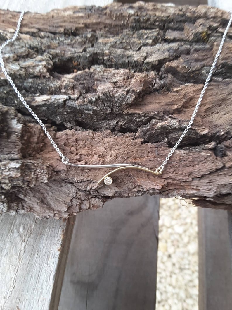 10 carat diamond 14k white gold chain bar necklace gift for Christmas birthday Diamond bar necklace 14k gold handmade design genuine
