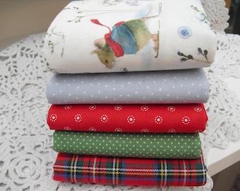 Fabric package winter mouse and red-green