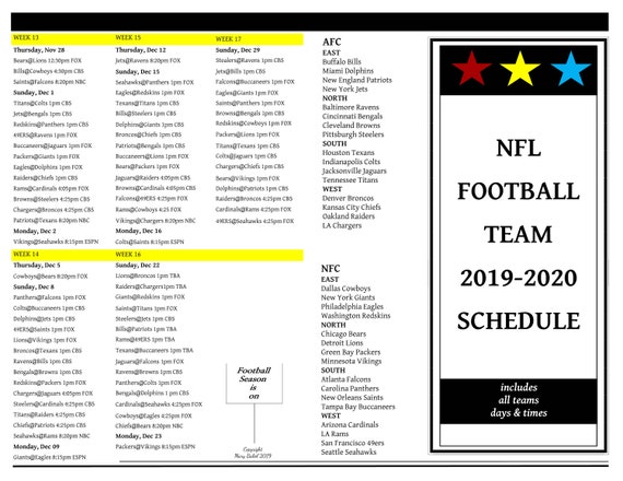 Nfl Custom 2019 2020 Football Schedule