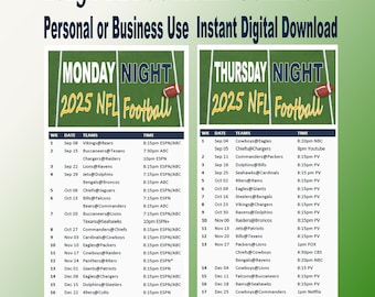 Instant Download 2025 NFL Monday & Thursday Schedule