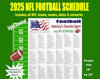 Football NFL 2025 schedule, for personal or business use. Poster size. Easy download to print