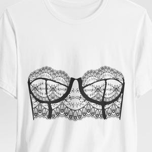 Bra Graphic T-Shirt, Unisex Tee, Lingerie Shirt, Bachelorette Party Apparel, Flirty and Fun Top, Unisex Jersey Short Sleeve Tee